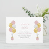 Goud en roze ballonnen Moderne geboorte Partij Kaart (Staand voorkant)