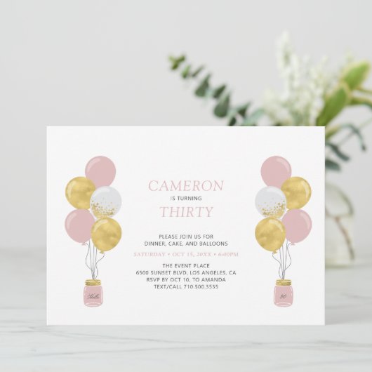 Goud en roze ballonnen Moderne geboorte Partij Kaart (Staand voorkant)