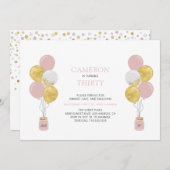 Goud en roze ballonnen Moderne geboorte Partij Kaart (Voorkant / Achterkant)