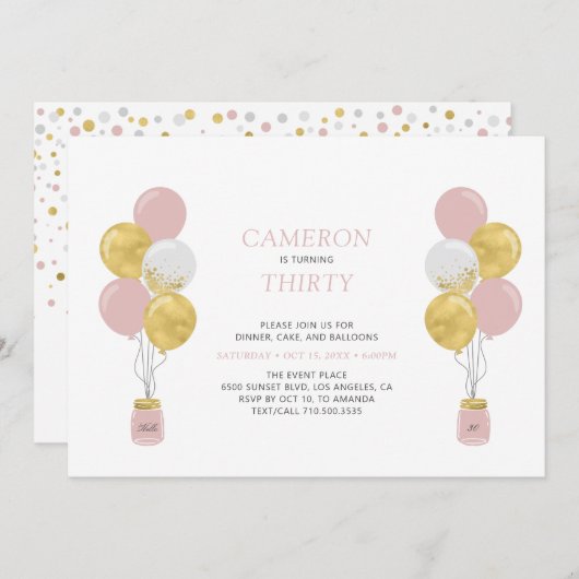 Goud en roze ballonnen Moderne geboorte Partij Kaart (Voorkant / Achterkant)