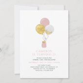 Goud en roze ballonnen Moderne geboorte Partij Kaart (Voorkant)