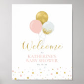 Goud en roze ballonnen | Welkom Girl Baby shower Poster (Voorkant)