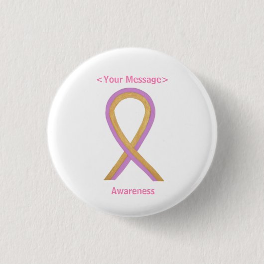 Goud en roze bewustzijn Ribbon Angel Button Pins (Voorkant)
