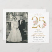 Goud en Roze Bloem 25e Verjaardag Kaart (Voorkant / Achterkant)