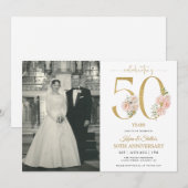 Goud en Roze Bloem 50ste Verjaardag Kaart (Voorkant / Achterkant)