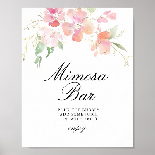 goud en roze bloem bruidsshower mimosa bar bord poster (Voorkant)