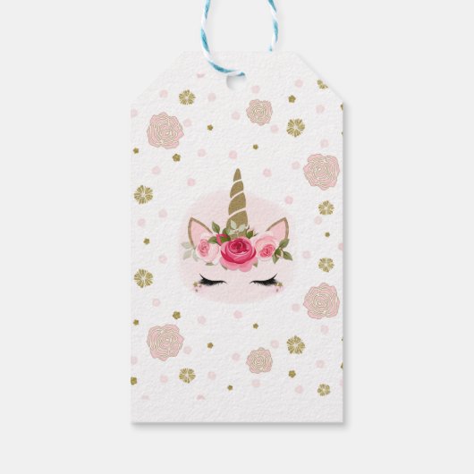 Goud en roze bloem cadeaulabel (Achterkant)