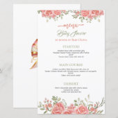Goud en Roze Bloemen Boog Baby shower Menu (Voorkant / Achterkant)