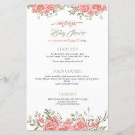 Goud en Roze Bloemen Boog Baby shower Menu