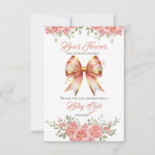 Goud en Roze Bloemen Bow Baby shower Bedankkaart (Voorkant)