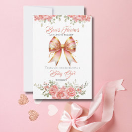 Goud en Roze Bloemen Bow Baby shower Bedankkaart