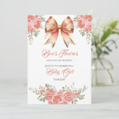 Goud en Roze Bloemen Bow Baby shower Kaart (Staand voorkant)