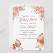 Goud en Roze Bloemen Bow Baby shower Kaart (Achterkant)