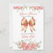 Goud en Roze Bloemen Bow Baby shower Kaart (Voorkant)