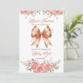Goud en Roze Bloemen Bow Baby shower Kaart (Staand voorkant)