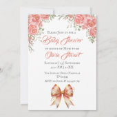 Goud en Roze Bloemen Bow Baby shower Kaart (Achterkant)