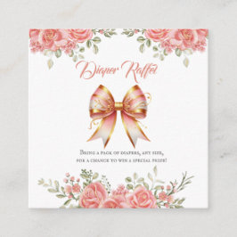 Goud en roze Bloemen Bow Baby shower Luier Raffel Informatiekaartje