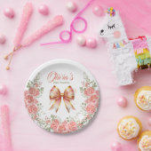Goud en Roze Bloemen Bow Baby shower Papieren Bordje (Feest)