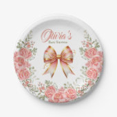Goud en Roze Bloemen Bow Baby shower Papieren Bordje (Voorkant)
