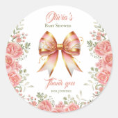 Goud en Roze Bloemen Bow Baby shower Ronde Sticker (Voorkant)