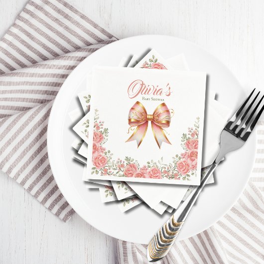 Goud en Roze Bloemen Bow Baby shower Servet