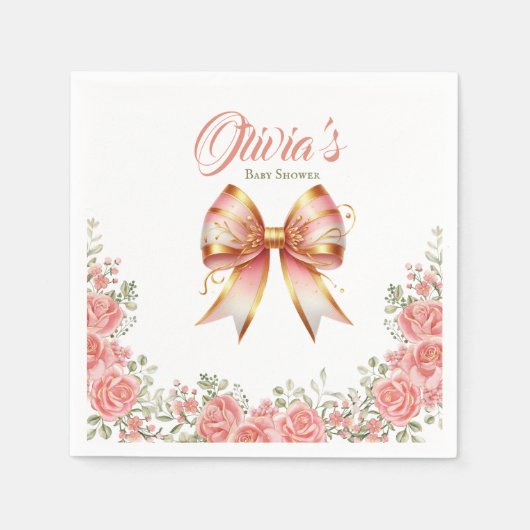 Goud en Roze Bloemen Bow Baby shower Servet (Voorkant)
