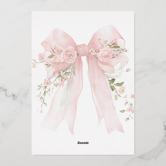 Goud en Roze Bloemen Bow Boy Doop Elegant Folie Uitnodiging (Achterkant)