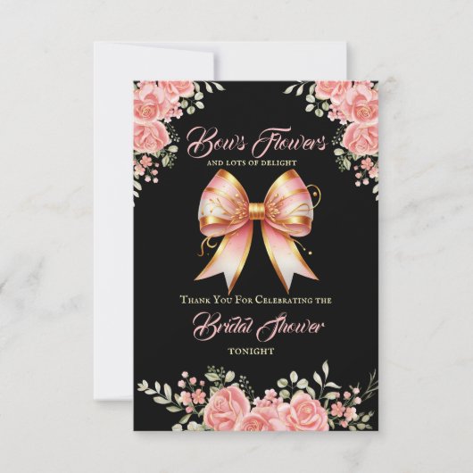 Goud en Roze Bloemen Bow Vrijgezellenfeest Bedankkaart (Voorkant)