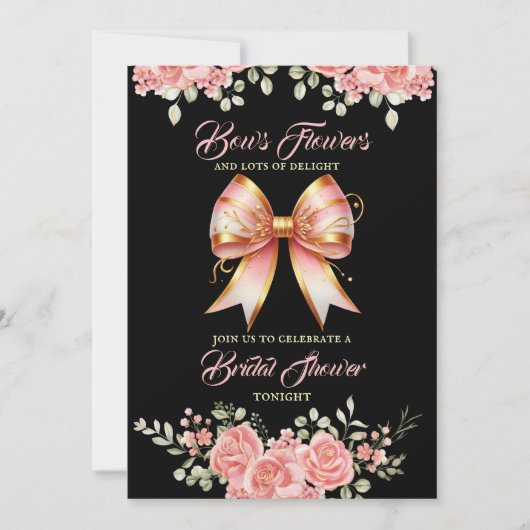 Goud en Roze Bloemen Bow Vrijgezellenfeest Kaart (Voorkant)