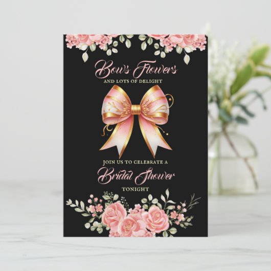 Goud en Roze Bloemen Bow Vrijgezellenfeest Kaart (Staand voorkant)