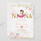 Goud en Roze Bloemen Meisje Es Niña Baby shower Kaart (Voorkant)