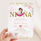 Goud en Roze Bloemen Meisje Es Niña Baby shower Kaart