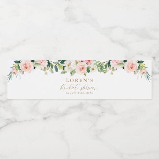 Goud en Roze Bloemige Bruidsmeisjesfeest Waterfles Etiket (Enkel label)