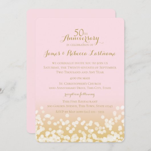 Goud en Roze Bohek 50ste Jubileum Kaart (Voorkant / Achterkant)