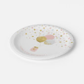 Goud en roze Confetti, Balloons 1e verjaardag Papieren Bordje (Gekanteld)