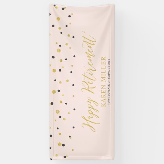 Goud en roze Confetti | Fijne Pensioenpartij Spandoek (Verticaal)