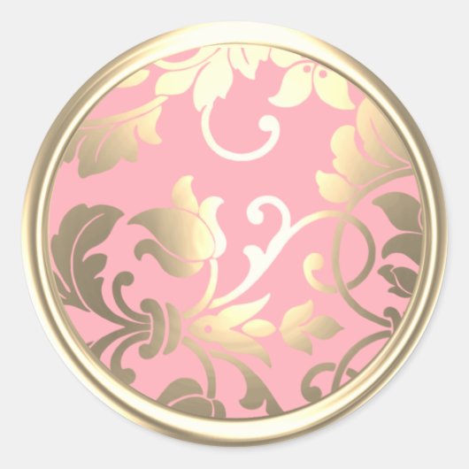 Goud en roze Damask Envelope Seal Ronde Sticker (Voorkant)