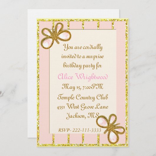  goud en roze Dames en heren uitnodiging (Voorkant / Achterkant)