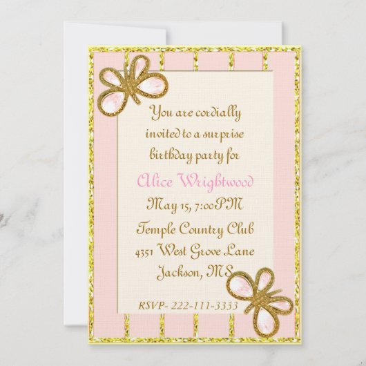  goud en roze Dames en heren uitnodiging (Voorkant)