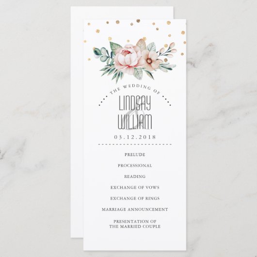 Goud en Roze Elegante Moderne Huwelijksprogramma's Programmakaart (Voorkant / Achterkant)