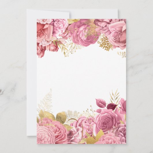 Goud en roze Floral Borders 60e verjaardag Kaart (Achterkant)