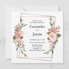 Goud en roze Floral Wedding Kaart