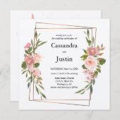 Goud en roze Floral Wedding Kaart (Voorkant / Achterkant)