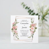 Goud en roze Floral Wedding Kaart (Staand voorkant)