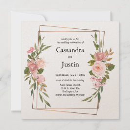 Goud en roze Floral Wedding Kaart