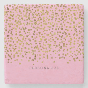 Goud en Roze Glam Confetti Stenen Onderzetter