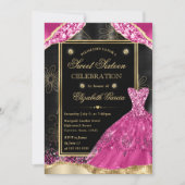 Goud en Roze Glitter Jurk Sweet Sixteen Kaart (Voorkant)