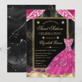 Goud en Roze Glitter Jurk Sweet Sixteen Kaart (Voorkant / Achterkant)