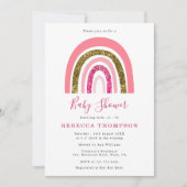 Goud en Roze Glitter Schattige Regenboog Baby show Kaart (Voorkant)