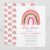 Goud en Roze Glitter Schattige Regenboog Baby show Kaart (Voorkant / Achterkant)